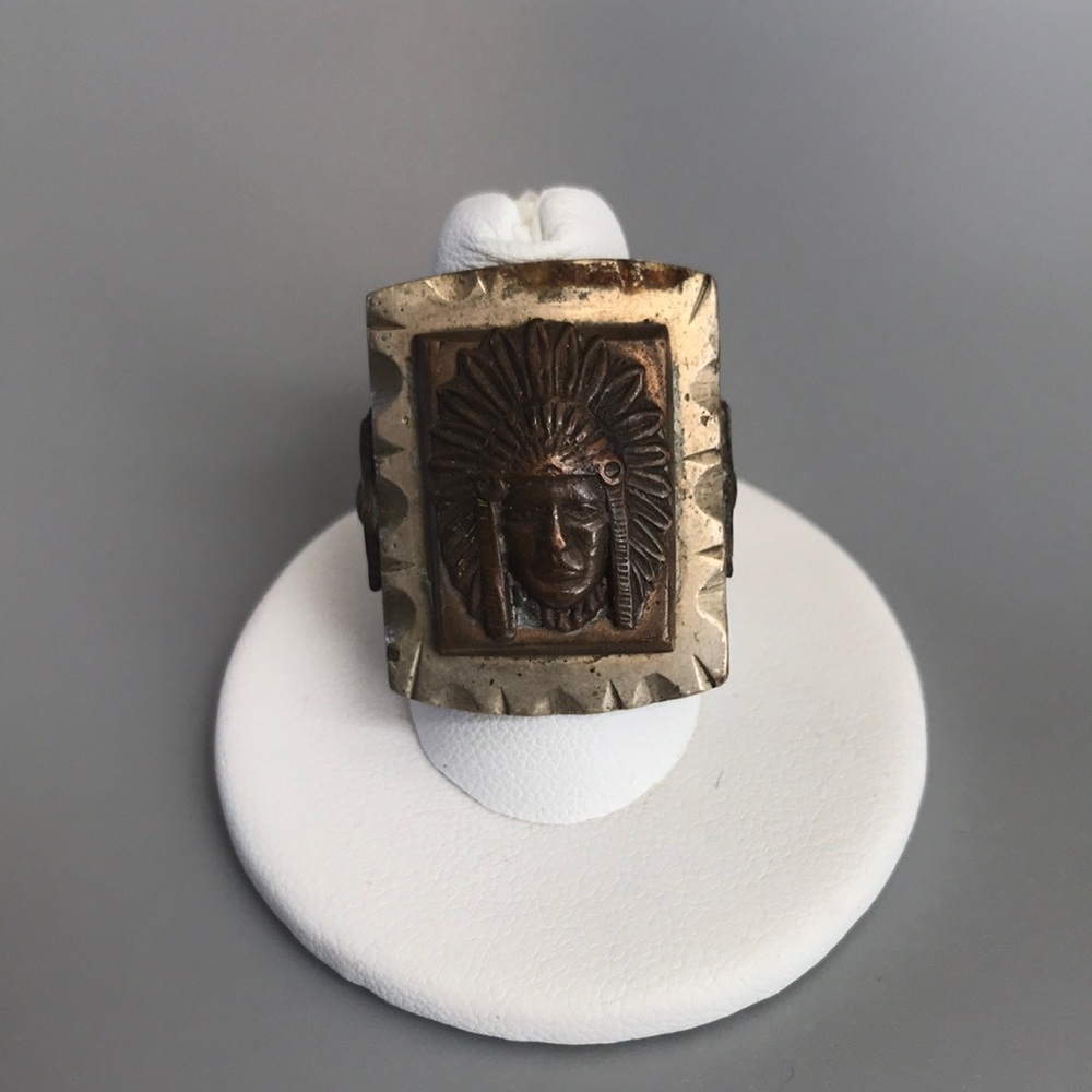 Vintage Mexican Biker Ring - Indian Chief and Skull & Crossbones Rare !